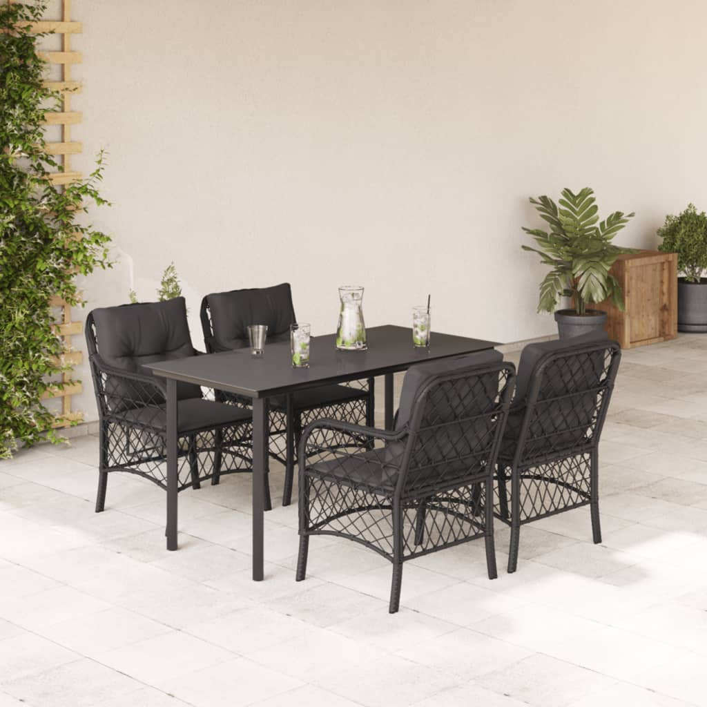 Set da Pranzo da Giardino 5 pz Nero con Cuscini in Polyrattan | homemem39