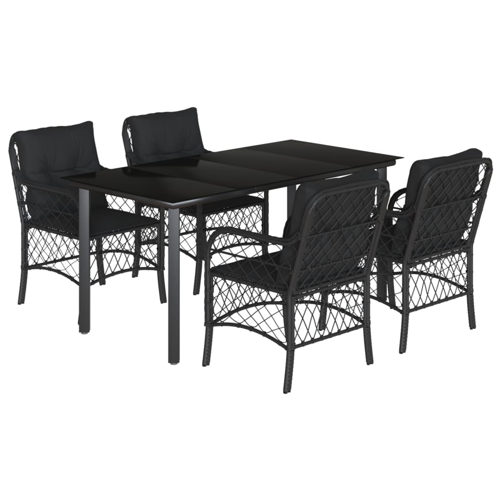 Set da Pranzo da Giardino 5 pz Nero con Cuscini in Polyrattan - homemem39