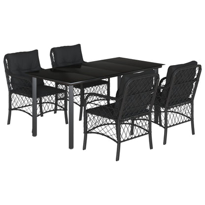 Set da Pranzo da Giardino 5 pz Nero con Cuscini in Polyrattan - homemem39