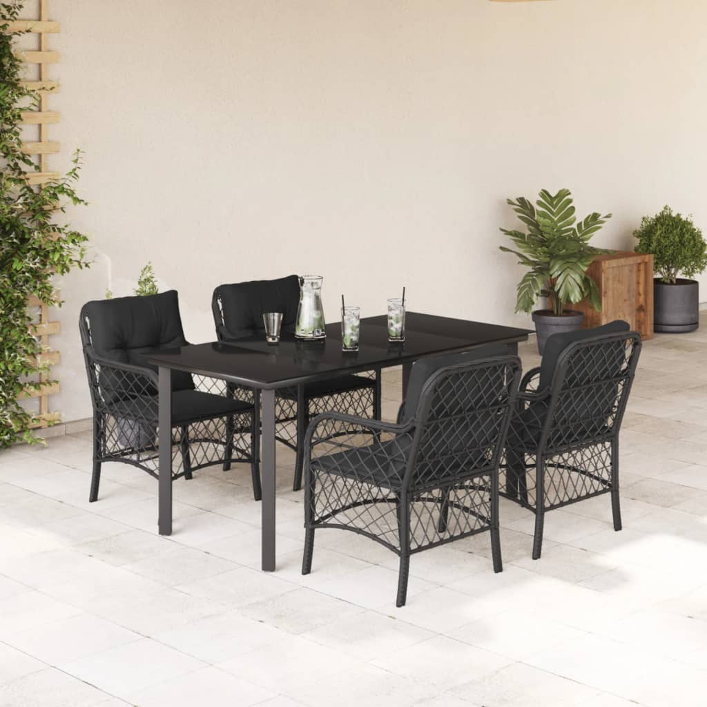 Set da Pranzo da Giardino 5 pz Nero con Cuscini in Polyrattan - homemem39