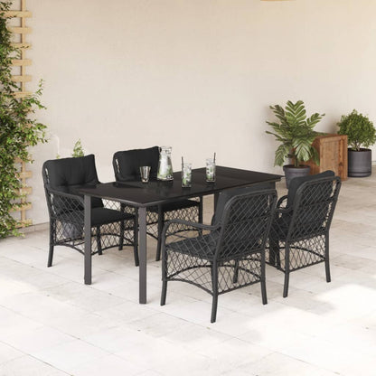 Set da Pranzo da Giardino 5 pz Nero con Cuscini in Polyrattan - homemem39