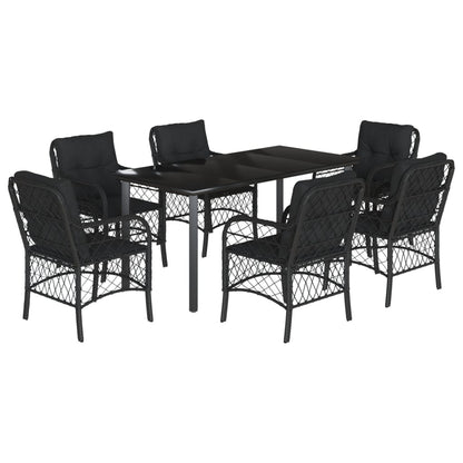Set da Pranzo da Giardino 7 pz Nero con Cuscini in Polyrattan | homemem39