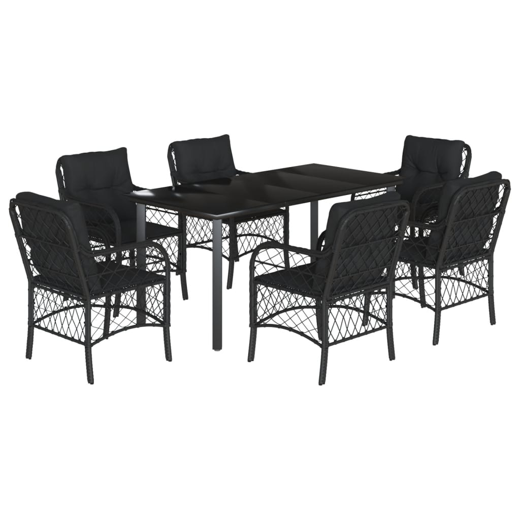 Set da Pranzo da Giardino 7 pz Nero con Cuscini in Polyrattan - homemem39