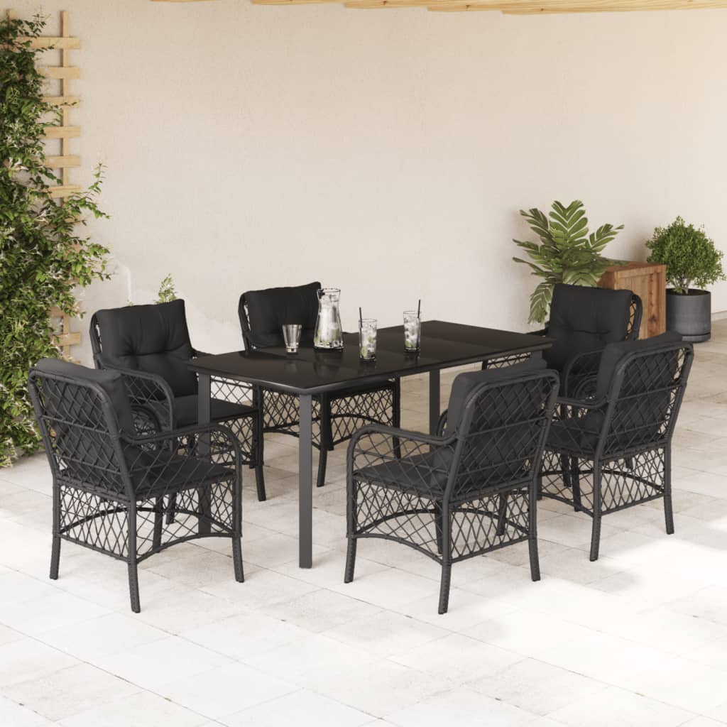 Set da Pranzo da Giardino 7 pz Nero con Cuscini in Polyrattan | homemem39