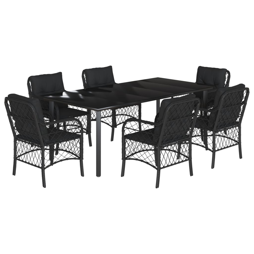 Set da Pranzo da Giardino 7 pz Nero con Cuscini in Polyrattan | homemem39
