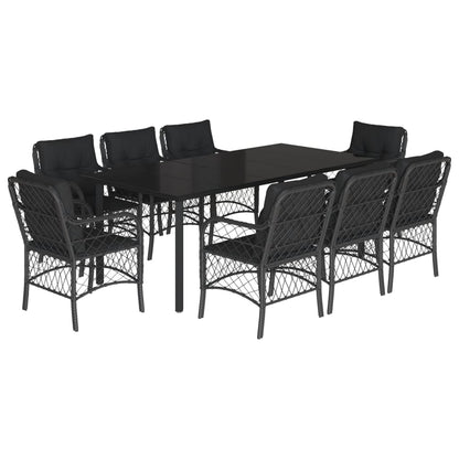 Set da Pranzo da Giardino 9 pz con Cuscini Nero in Polyrattan | homemem39