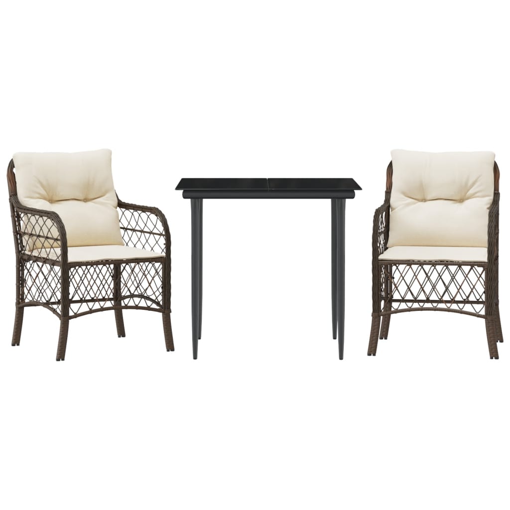 Set Bistrò 3 pz con Cuscini Marrone in Polyrattan | homemem39