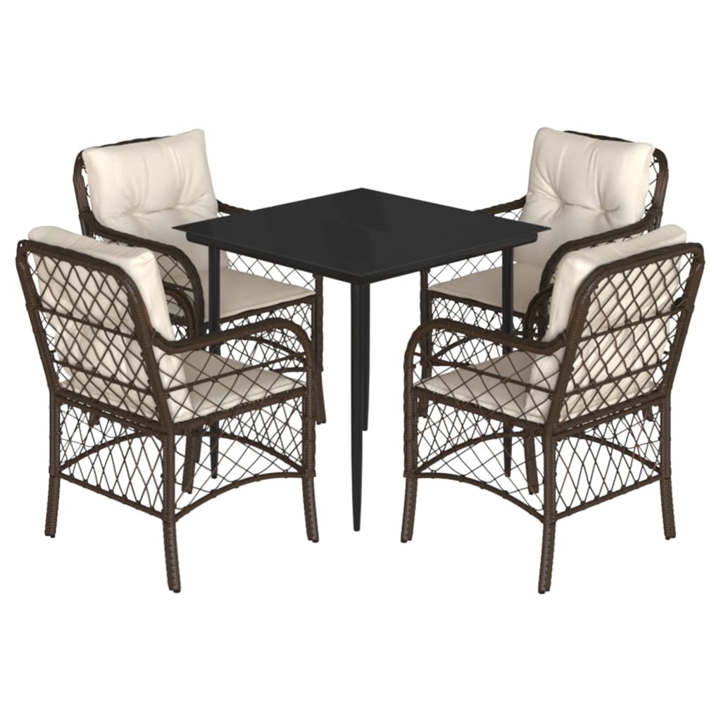 Set da Pranzo da Giardino 5pz con Cuscini in Polyrattan Marrone | homemem39