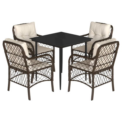 Set da Pranzo da Giardino 5pz con Cuscini in Polyrattan Marrone | homemem39