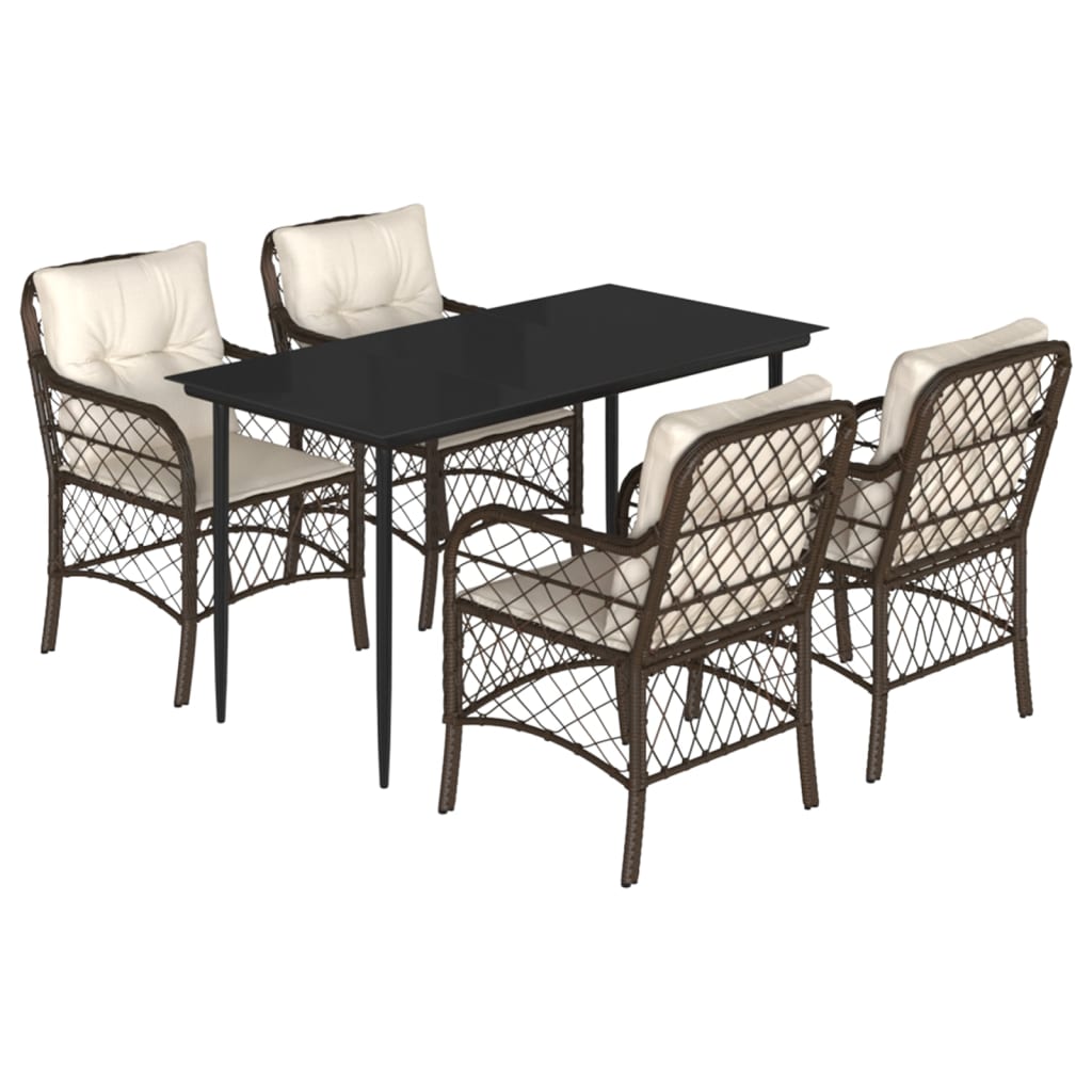 Set da Pranzo da Giardino 5pz con Cuscini in Polyrattan Marrone | homemem39