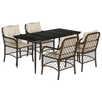 Set da Pranzo da Giardino 5pz con Cuscini in Polyrattan Marrone | homemem39