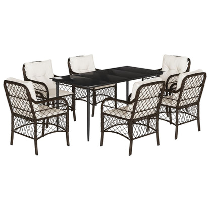 Set da Pranzo da Giardino 7pz con Cuscini in Polyrattan Marrone | homemem39