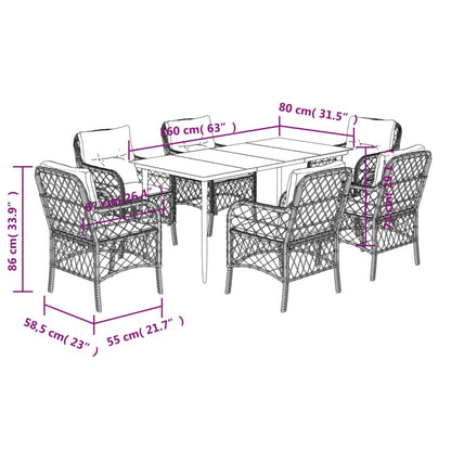 Set da Pranzo da Giardino 7pz con Cuscini in Polyrattan Marrone | homemem39