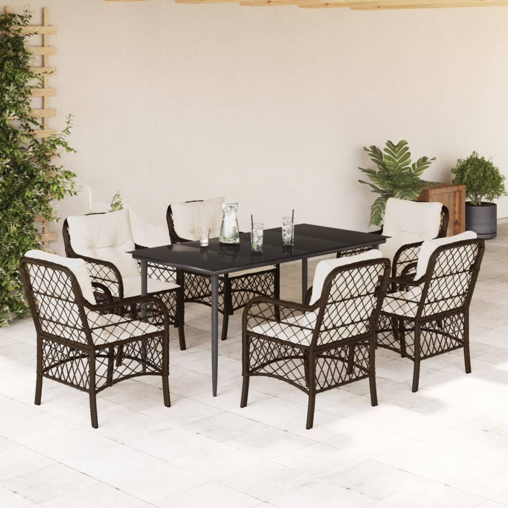 Set da Pranzo da Giardino 7pz con Cuscini in Polyrattan Marrone - homemem39