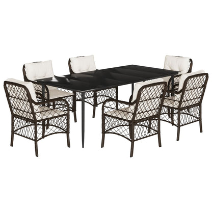 Set da Pranzo da Giardino 7pz con Cuscini in Polyrattan Marrone - homemem39