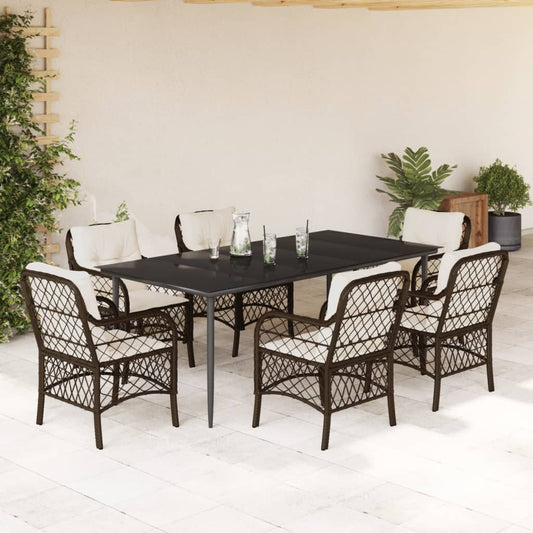 Set da Pranzo da Giardino 7pz con Cuscini in Polyrattan Marrone - homemem39