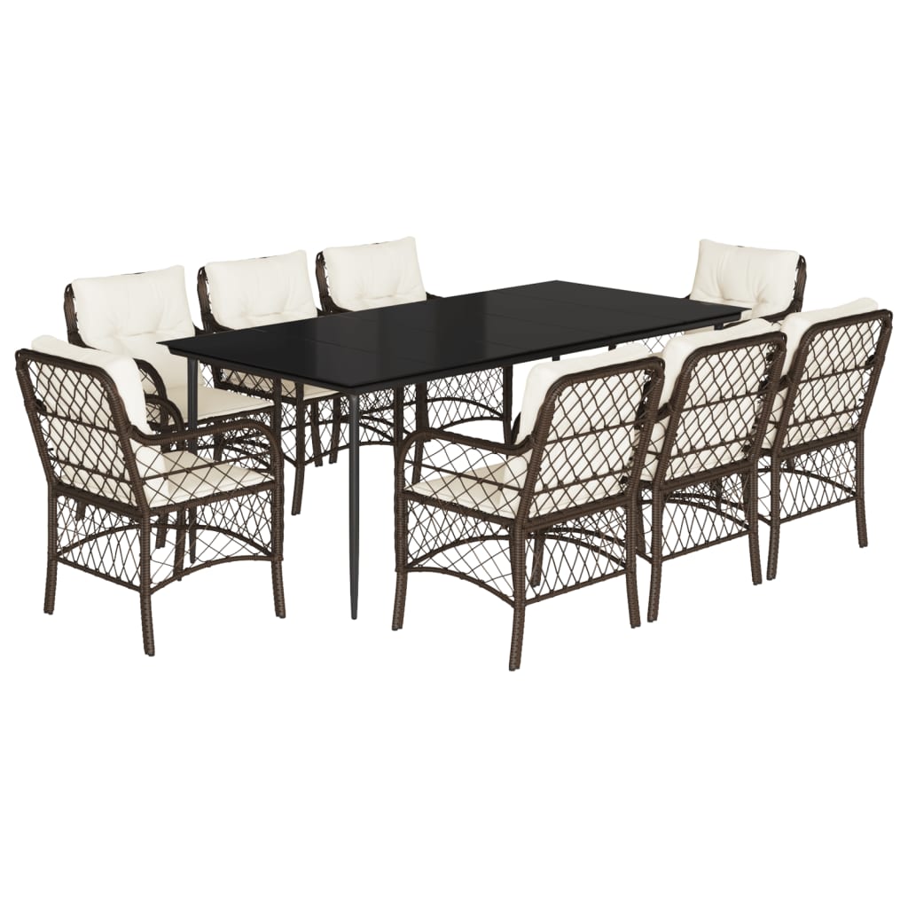 Set da Pranzo da Giardino 9pz con Cuscini Marrone in Polyrattan - homemem39