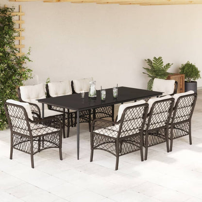 Set da Pranzo da Giardino 9pz con Cuscini Marrone in Polyrattan - homemem39