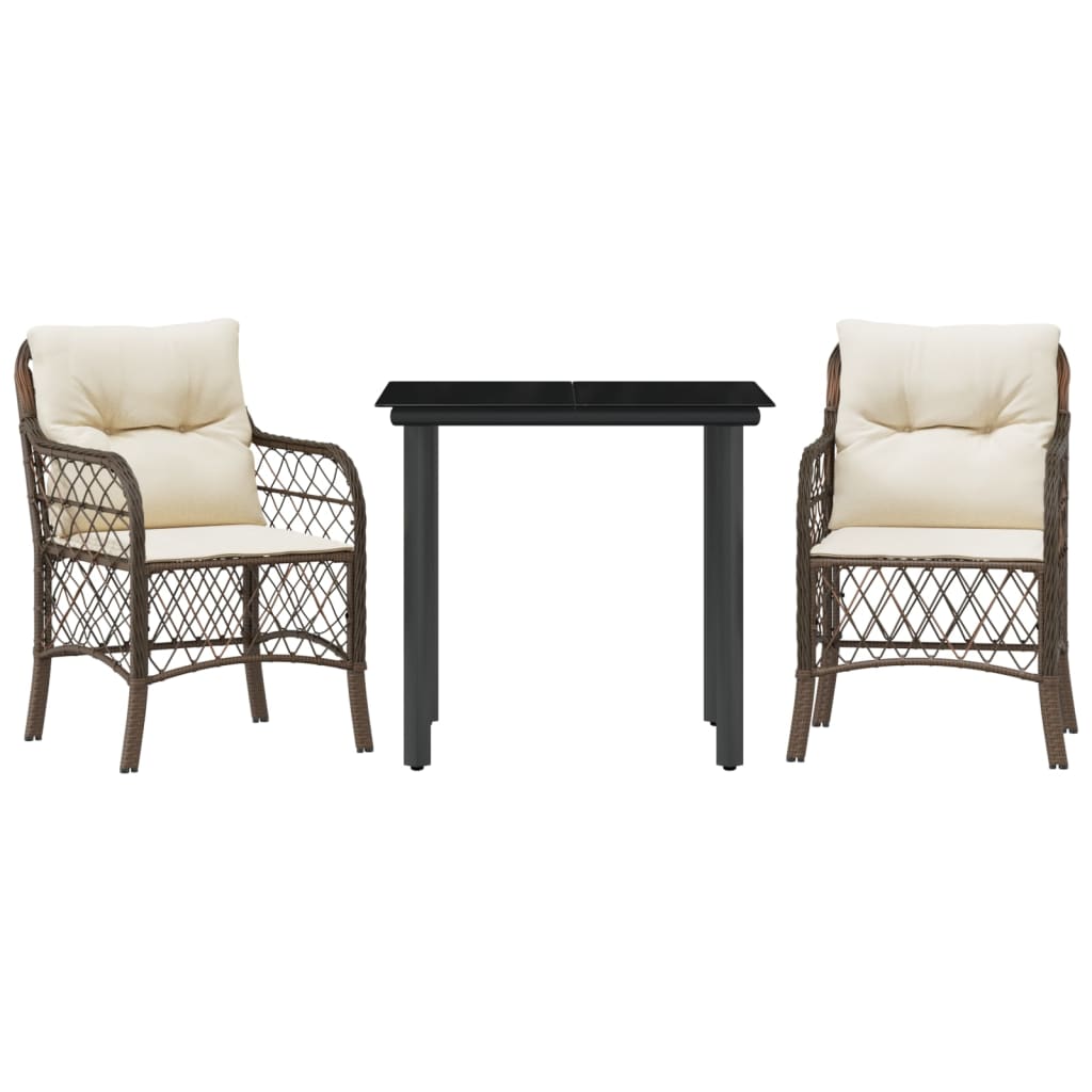Set Bistrò 3 pz con Cuscini Marrone in Polyrattan - homemem39