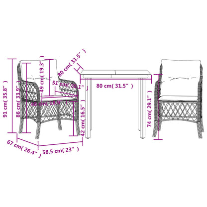 Set Bistrò 3 pz con Cuscini Marrone in Polyrattan | homemem39