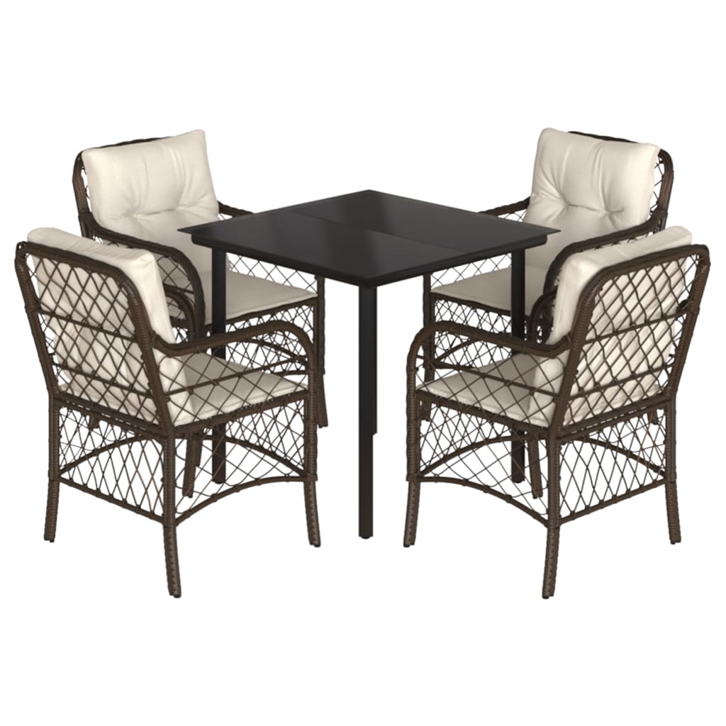 Set da Pranzo da Giardino 5pz con Cuscini in Polyrattan Marrone | homemem39