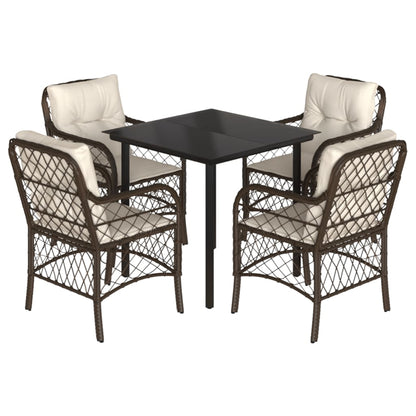 Set da Pranzo da Giardino 5pz con Cuscini in Polyrattan Marrone | homemem39