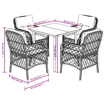 Set da Pranzo da Giardino 5pz con Cuscini in Polyrattan Marrone | homemem39