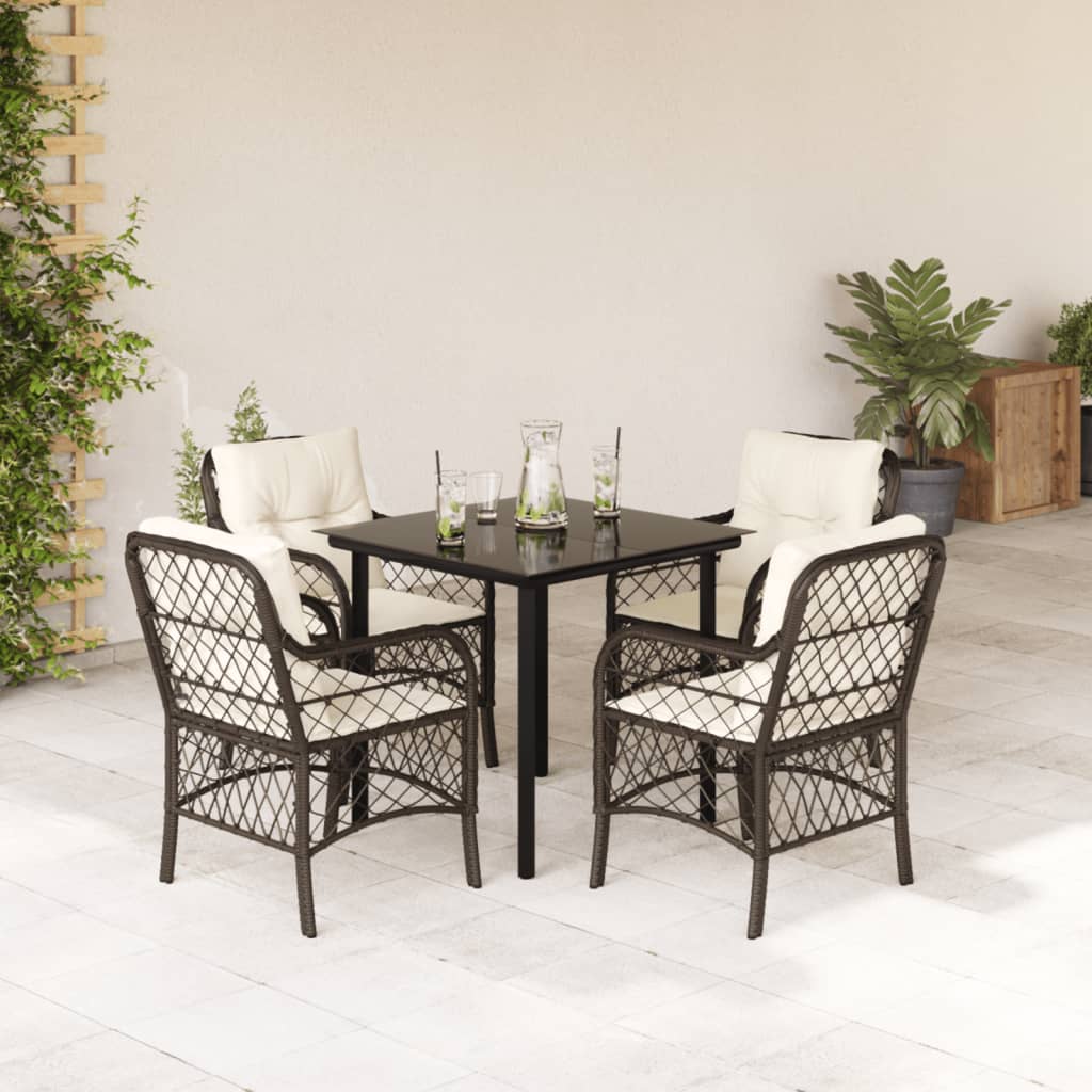 Set da Pranzo da Giardino 5pz con Cuscini in Polyrattan Marrone | homemem39