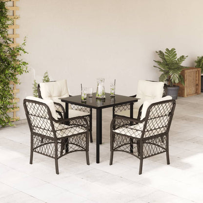 Set da Pranzo da Giardino 5pz con Cuscini in Polyrattan Marrone | homemem39