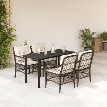 Set da Pranzo da Giardino 5pz con Cuscini in Polyrattan Marrone | homemem39