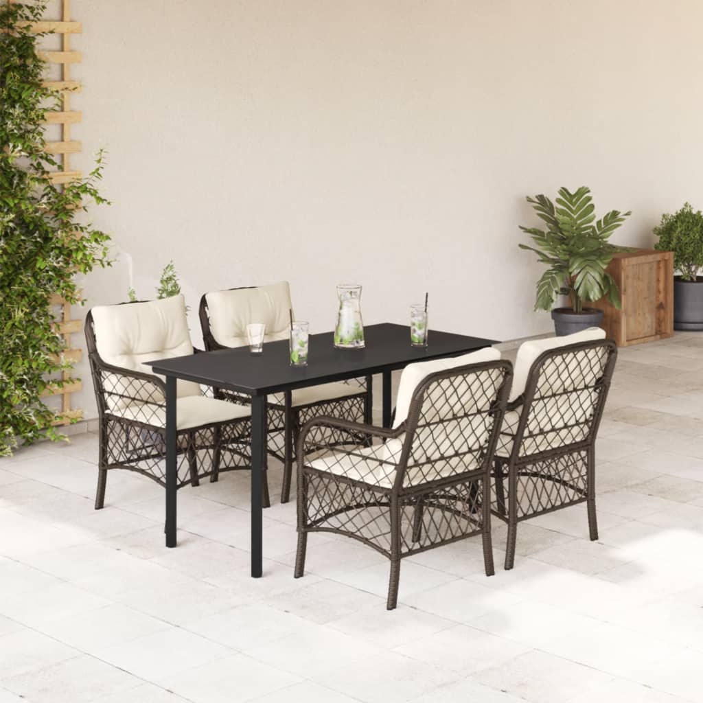 Set da Pranzo da Giardino 5pz con Cuscini in Polyrattan Marrone - homemem39