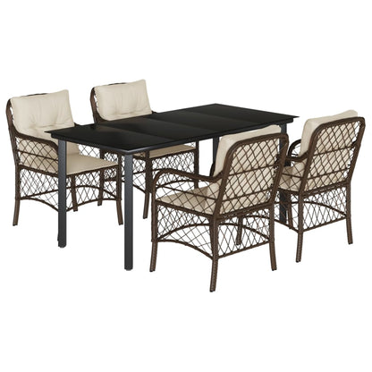 Set da Pranzo da Giardino 5pz con Cuscini in Polyrattan Marrone | homemem39