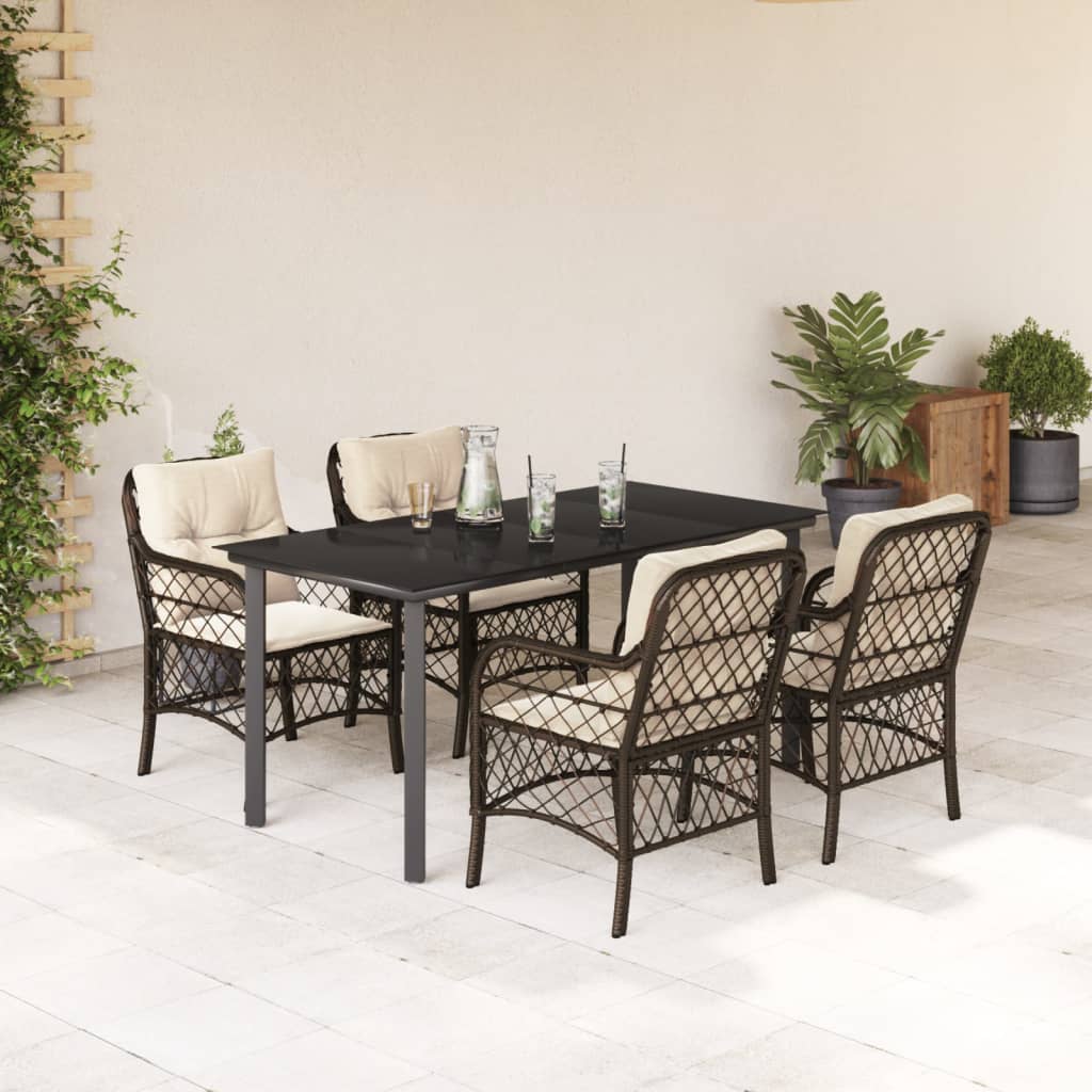 Set da Pranzo da Giardino 5pz con Cuscini in Polyrattan Marrone | homemem39