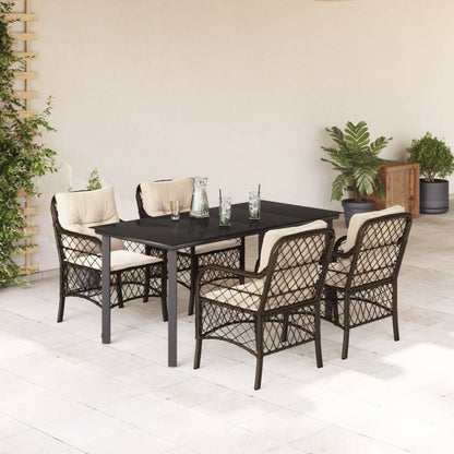 Set da Pranzo da Giardino 5pz con Cuscini in Polyrattan Marrone | homemem39