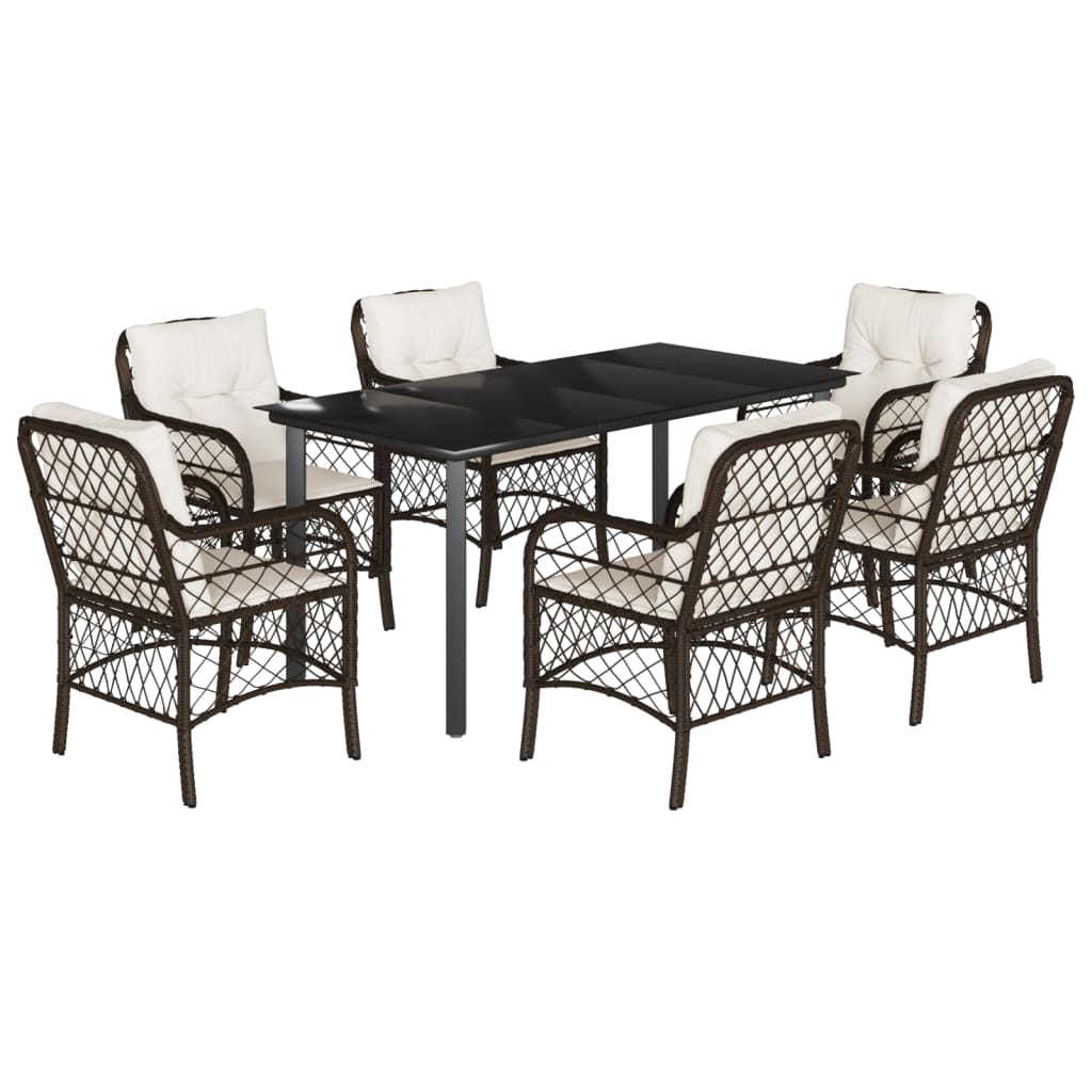 Set da Pranzo da Giardino 7pz con Cuscini in Polyrattan Marrone | homemem39