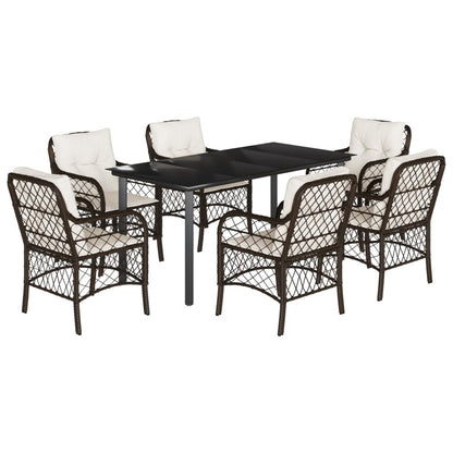 Set da Pranzo da Giardino 7pz con Cuscini in Polyrattan Marrone | homemem39