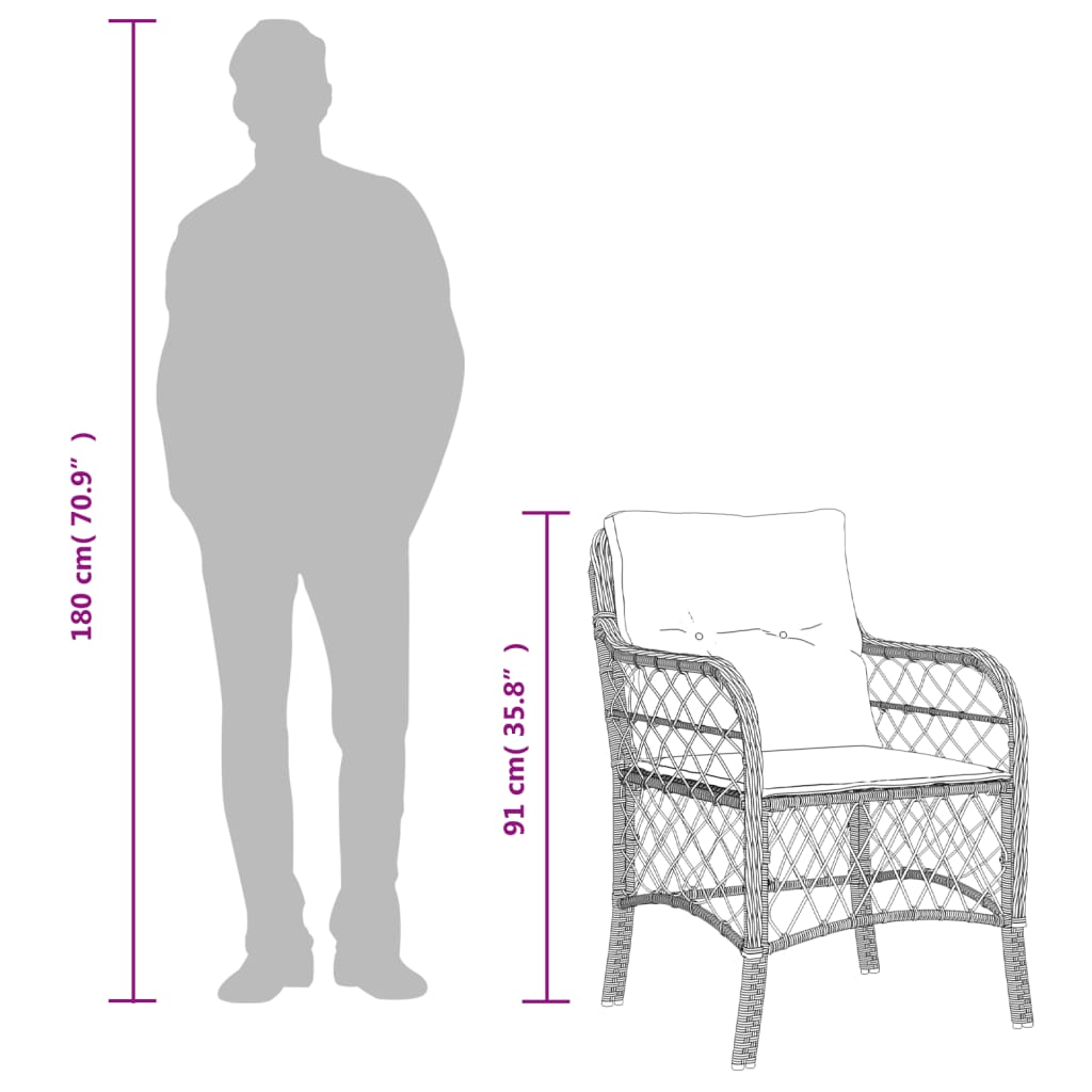 Set da Pranzo da Giardino 7pz con Cuscini in Polyrattan Marrone | homemem39