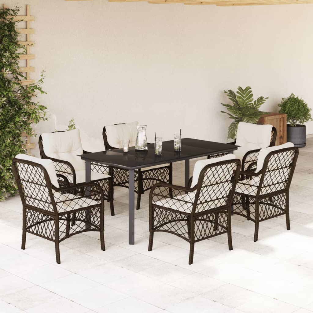 Set da Pranzo da Giardino 7pz con Cuscini in Polyrattan Marrone | homemem39