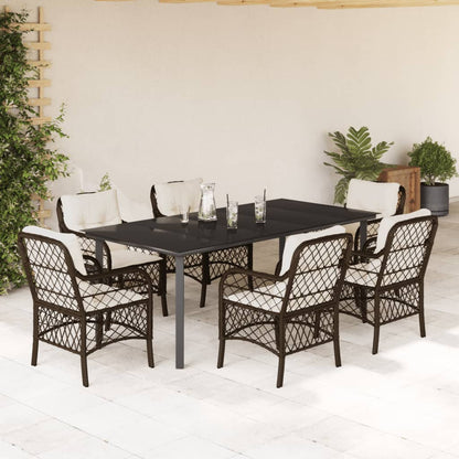 Set da Pranzo da Giardino 7pz con Cuscini in Polyrattan Marrone
