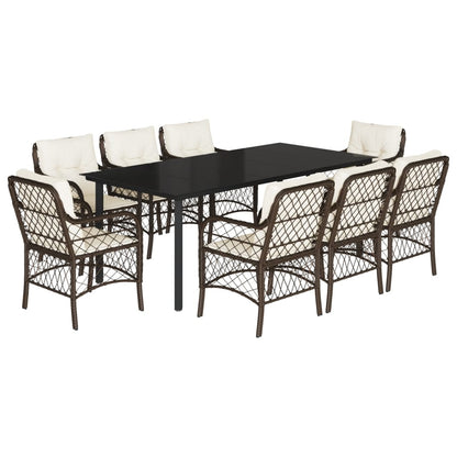 Set da Pranzo da Giardino 9pz con Cuscini Marrone in Polyrattan - homemem39
