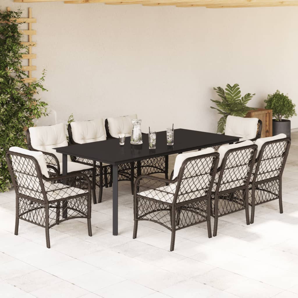 Set da Pranzo da Giardino 9pz con Cuscini Marrone in Polyrattan - homemem39
