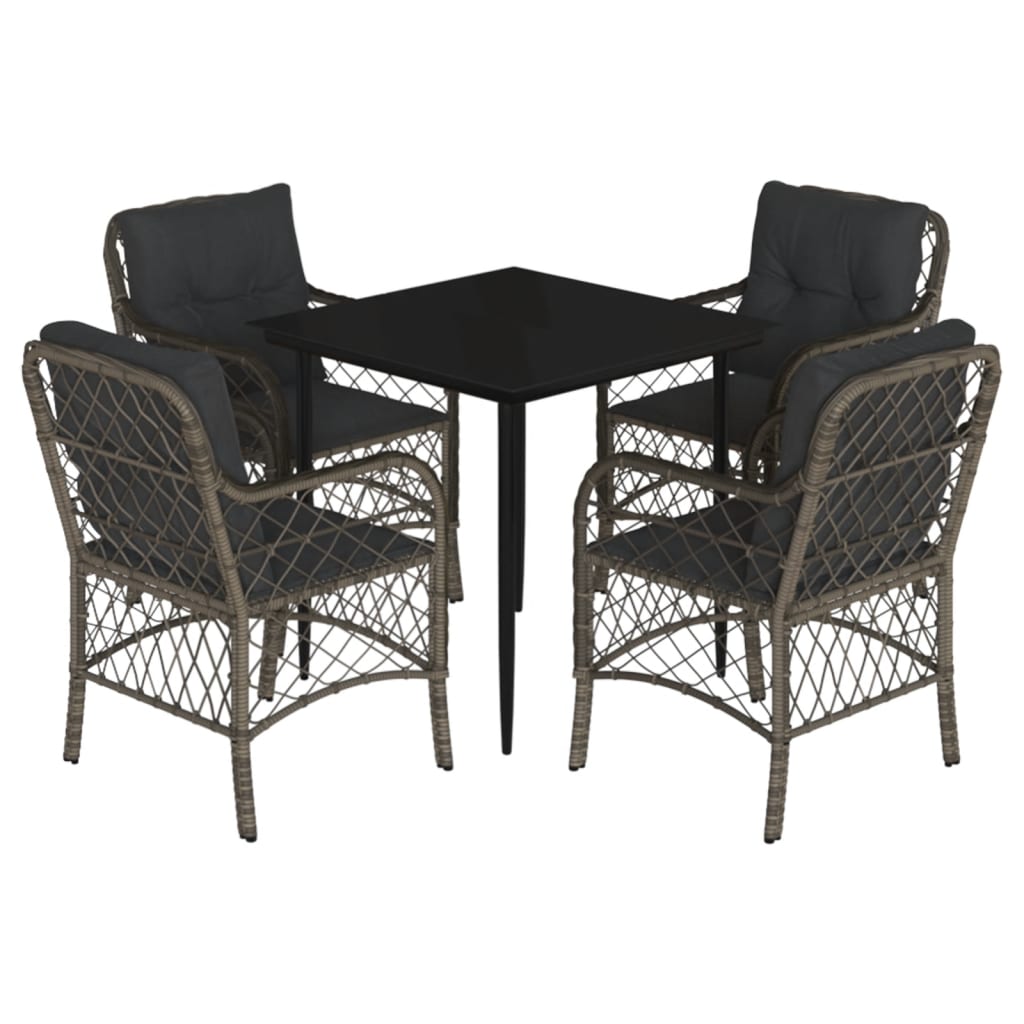 Set da Pranzo da Giardino 5 pz con Cuscini in Polyrattan Grigio | homemem39
