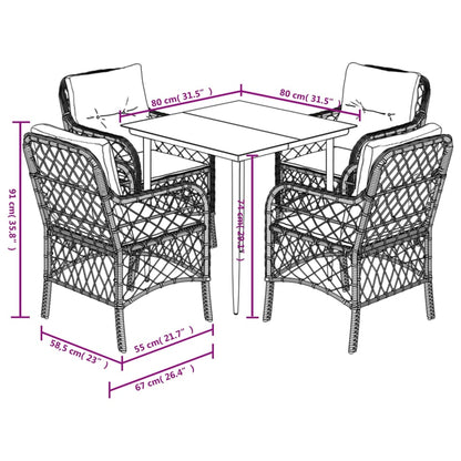 Set da Pranzo da Giardino 5 pz con Cuscini in Polyrattan Grigio | homemem39