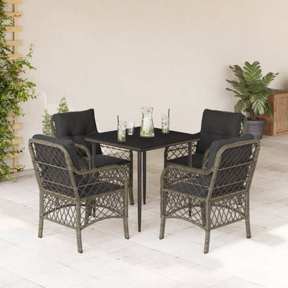 Set da Pranzo da Giardino 5 pz con Cuscini in Polyrattan Grigio - homemem39