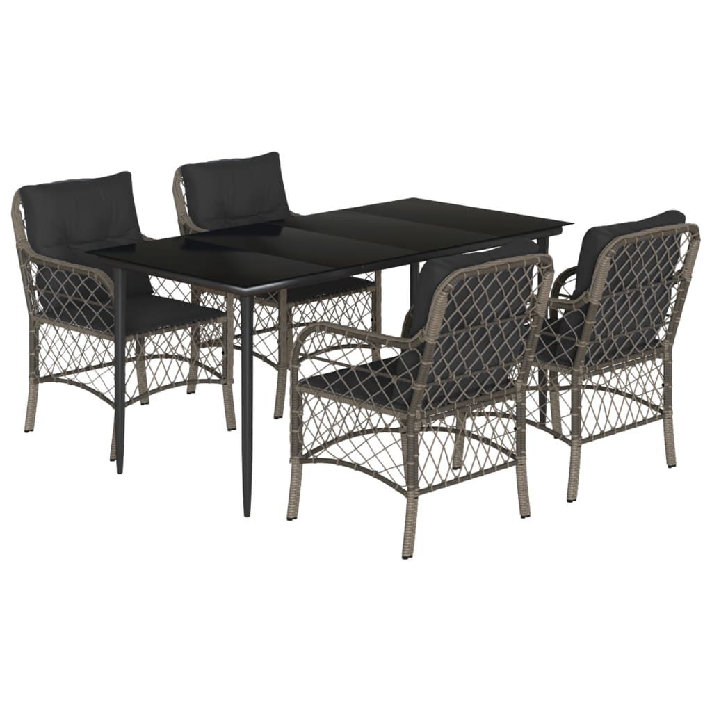 Set da Pranzo da Giardino 5 pz con Cuscini in Polyrattan Grigio | homemem39