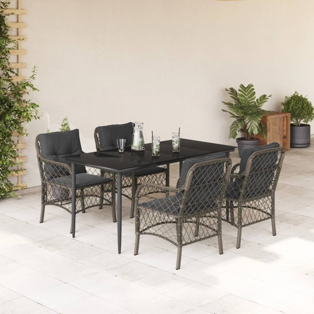 Set da Pranzo da Giardino 5 pz con Cuscini in Polyrattan Grigio - homemem39