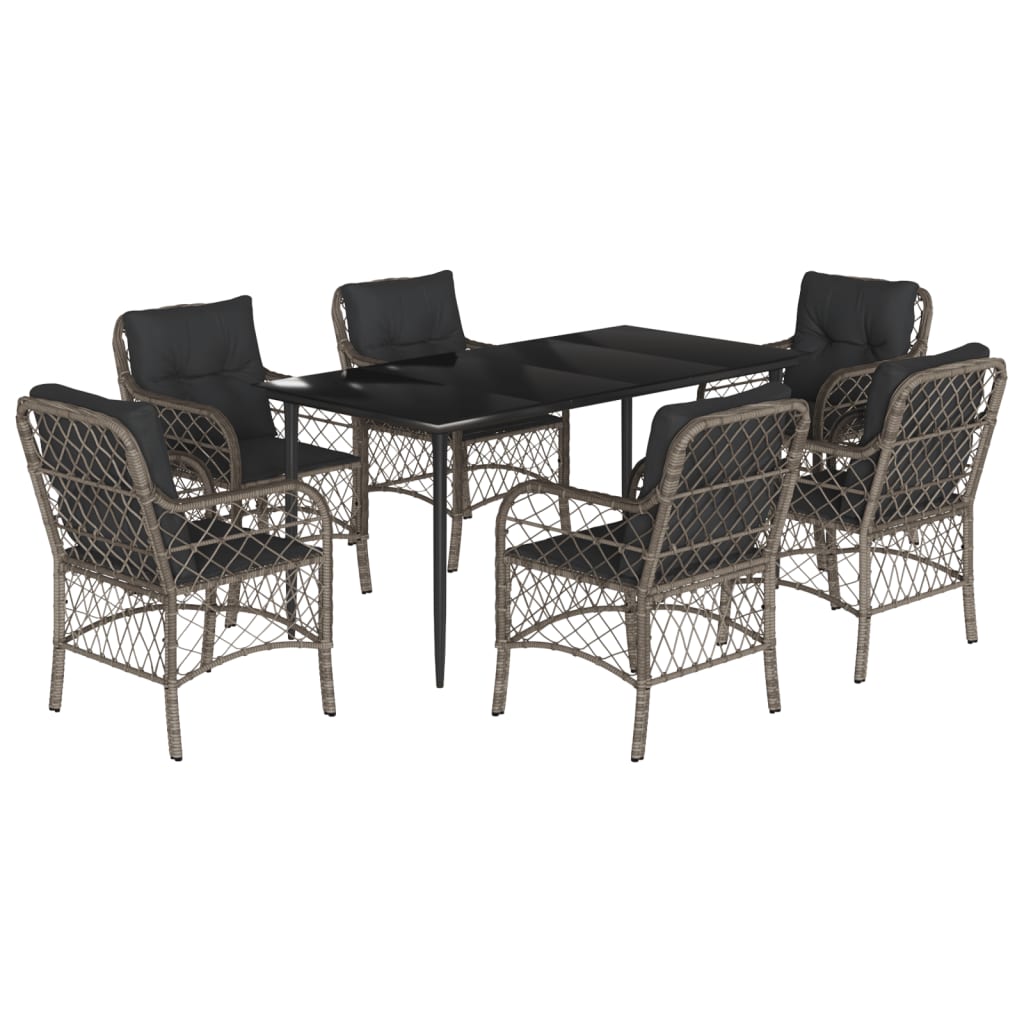 Set da Pranzo da Giardino 7 pz con Cuscini in Polyrattan Grigio - homemem39