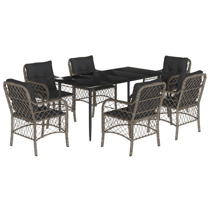 Set da Pranzo da Giardino 7 pz con Cuscini in Polyrattan Grigio - homemem39