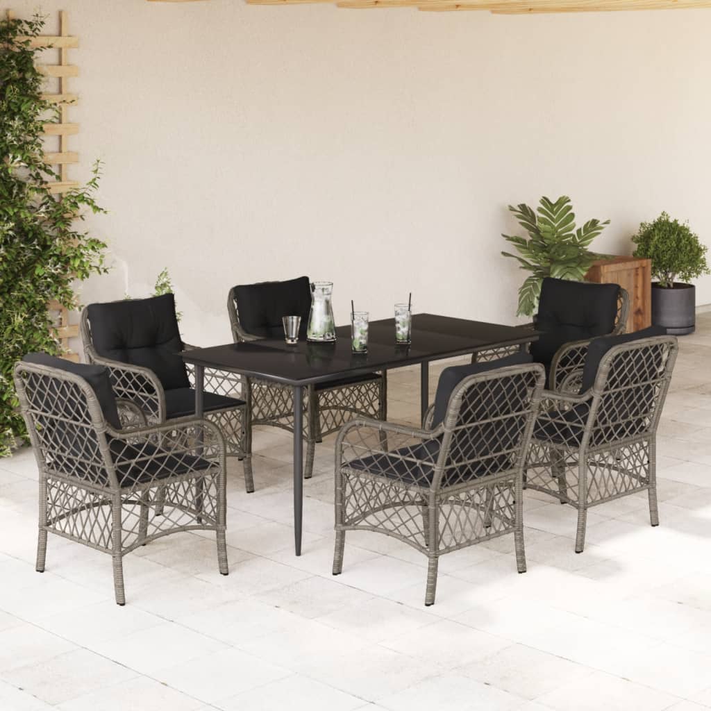 Set da Pranzo da Giardino 7 pz con Cuscini in Polyrattan Grigio - homemem39