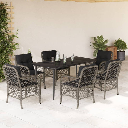 Set da Pranzo da Giardino 7 pz con Cuscini in Polyrattan Grigio - homemem39